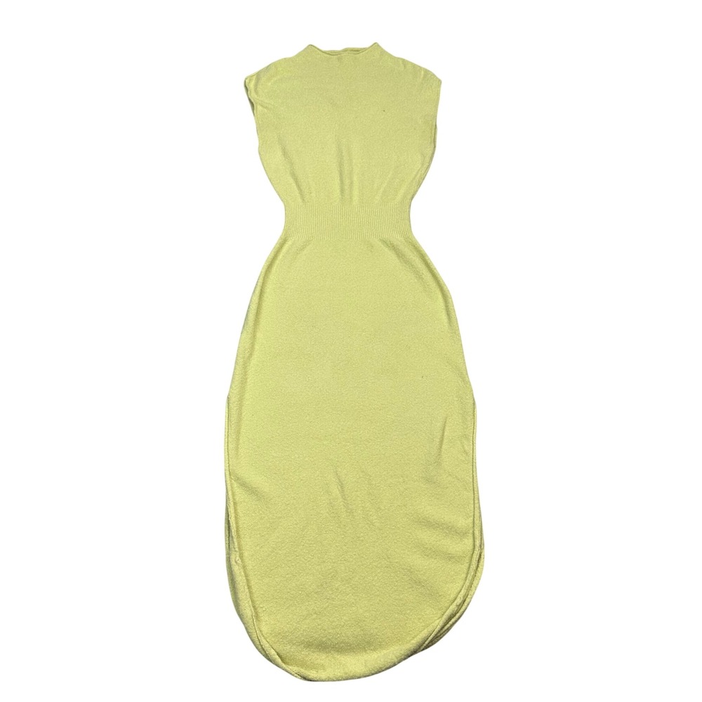 Free People Lime Green Mock Neck Sleeveless Ribbed Waist Knit Bodycon Midi Dress